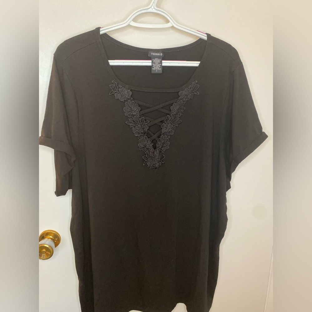 Torrid Classic Black Blouse with lace neckline